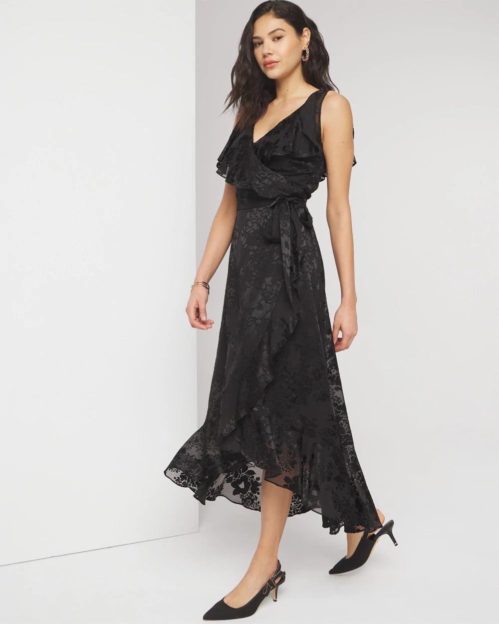 Sleeveless Burnout Wrap Midi Dress White House Black Market